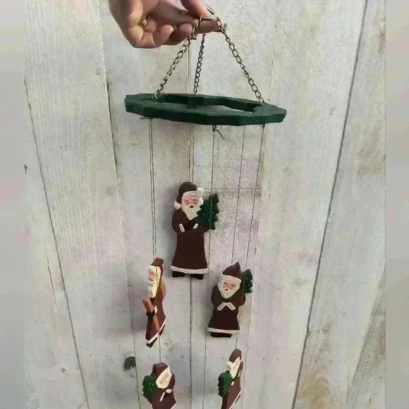 Vintage Wooden Christmas Windchimes Santa Clause Christmas Decor Fabri-Centers - Picture 4 of 9